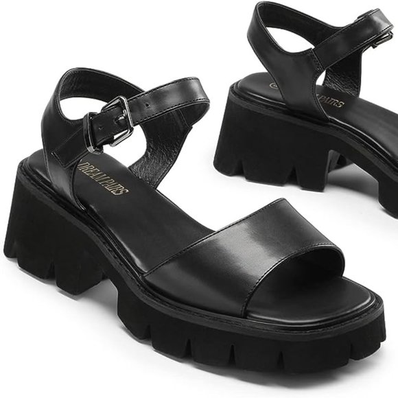 Dream Pairs Lug Sole Low Platform Chunky Block Heel Sq. Toe Ankle Strap Sandal 8 - Picture 2 of 12